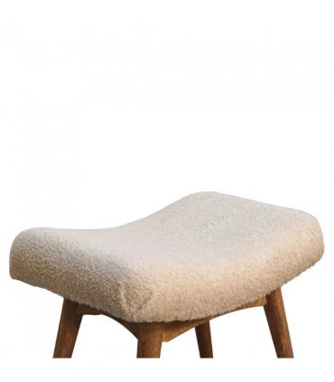 Artisan Furniture Solid Wood Boucle Cream Curved Bench, Beige