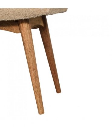 Artisan Furniture Solid Wood Boucle Cream Curved Bench, Beige