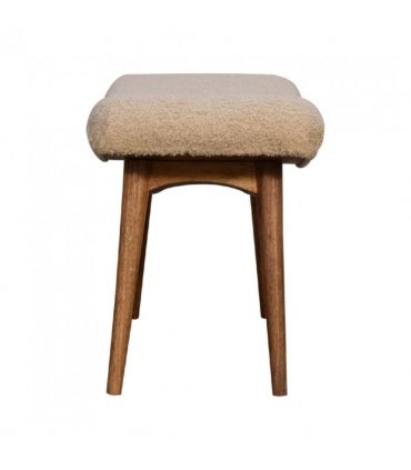 Artisan Furniture Solid Wood Boucle Cream Curved Bench, Beige