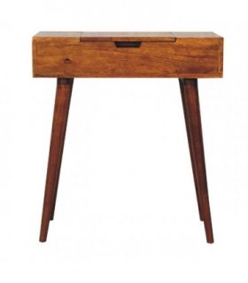 Artisan Furniture Solid Wood Mini Chestnut Fold Vanity, 4 Storage compartments with mirror, Brown