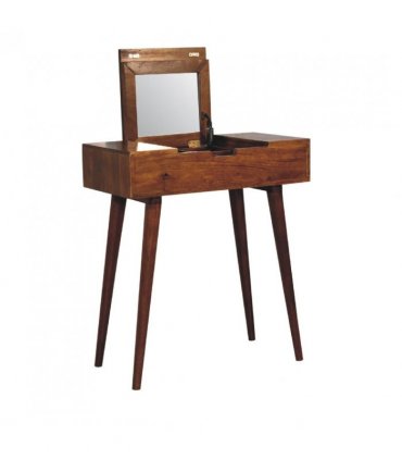 Artisan Furniture Solid Wood Mini Chestnut Fold Vanity, 4 Storage compartments with mirror, Brown