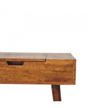 Artisan Furniture Solid Wood Mini Chestnut Fold Vanity, 4 Storage compartments with mirror, Brown