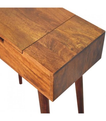 Artisan Furniture Solid Wood Mini Chestnut Fold Vanity, 4 Storage compartments with mirror, Brown