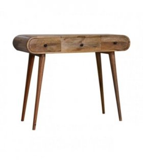 Artisan Furniture Solid Wood Oak-ish Round Dressing Table, 2 Drawers, 4 Storage Compartments with mirror, Beige