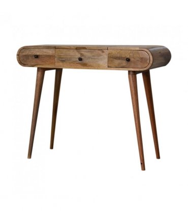 Artisan Furniture Solid Wood Oak-ish Round Dressing Table, 2 Drawers, 4 Storage Compartments with mirror, Beige