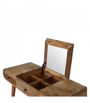 Artisan Furniture Solid Wood Oak-ish Round Dressing Table, 2 Drawers, 4 Storage Compartments with mirror, Beige