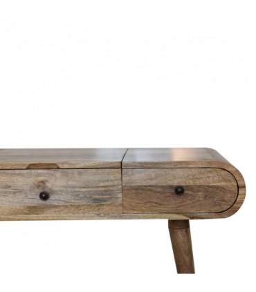 Artisan Furniture Solid Wood Oak-ish Round Dressing Table, 2 Drawers, 4 Storage Compartments with mirror, Beige