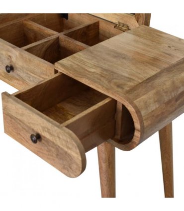 Artisan Furniture Solid Wood Oak-ish Round Dressing Table, 2 Drawers, 4 Storage Compartments with mirror, Beige