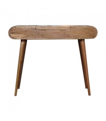 Artisan Furniture Solid Wood Oak-ish Round Dressing Table, 2 Drawers, 4 Storage Compartments with mirror, Beige