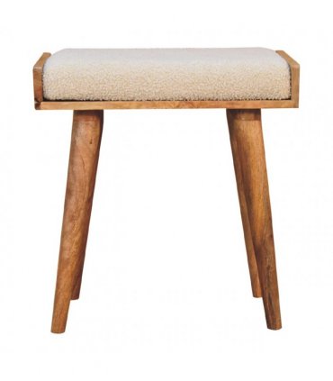 Artisan Furniture Solid Wood Boucle Cream Tray Style Footstool, Upholstered, Cream & Brown Color