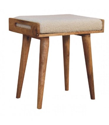 Artisan Furniture Solid Wood Boucle Cream Tray Style Footstool, Upholstered, Cream & Brown Color