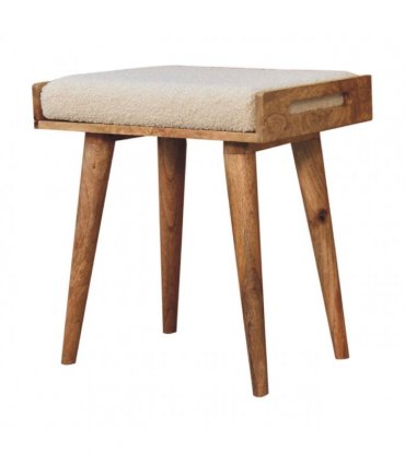 Artisan Furniture Solid Wood Boucle Cream Tray Style Footstool, Upholstered, Cream & Brown Color