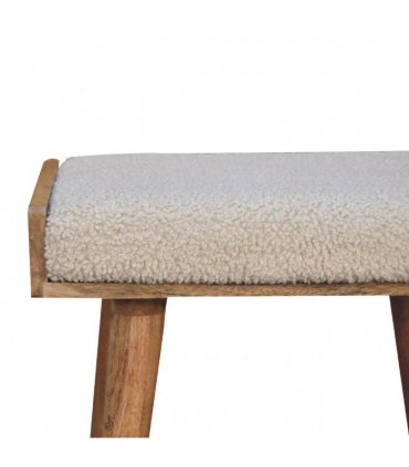 Artisan Furniture Solid Wood Boucle Cream Tray Style Footstool, Upholstered, Cream & Brown Color