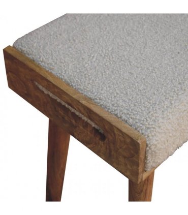 Artisan Furniture Solid Wood Boucle Cream Tray Style Footstool, Upholstered, Cream & Brown Color