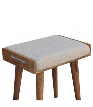 Artisan Furniture Solid Wood Boucle Cream Tray Style Footstool, Upholstered, Cream & Brown Color