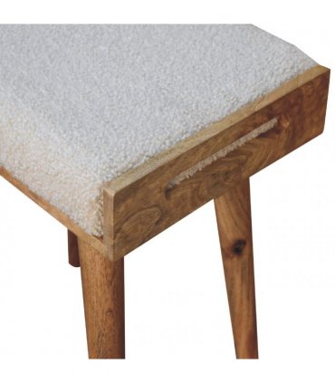 Artisan Furniture Solid Wood Boucle Cream Tray Style Footstool, Upholstered, Cream & Brown Color