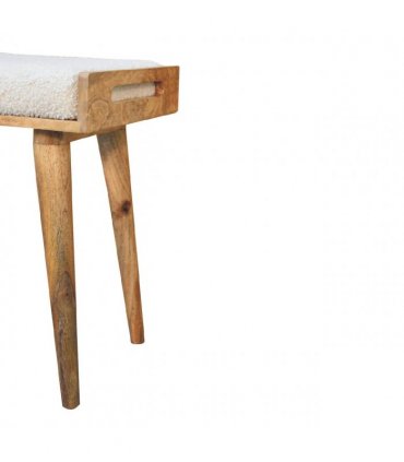 Artisan Furniture Solid Wood Boucle Cream Tray Style Footstool, Upholstered, Cream & Brown Color