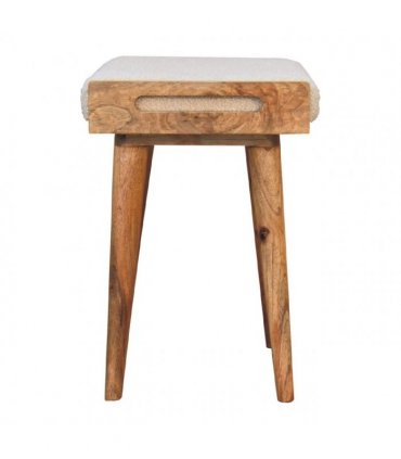 Artisan Furniture Solid Wood Boucle Cream Tray Style Footstool, Upholstered, Cream & Brown Color