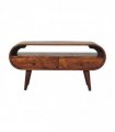 Artisan Furniture Solid Wood Chestnut Circular TV Stand, 2 Drawers, 1 Open Slot, Dark Brown