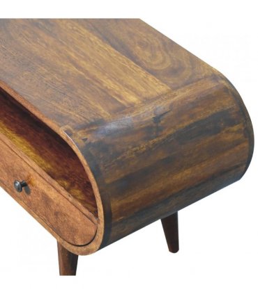 Artisan Furniture Solid Wood Chestnut Circular TV Stand, 2 Drawers, 1 Open Slot, Dark Brown