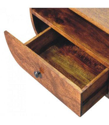 Artisan Furniture Solid Wood Chestnut Circular TV Stand, 2 Drawers, 1 Open Slot, Dark Brown