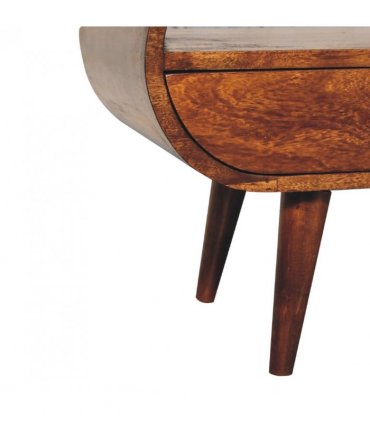 Artisan Furniture Solid Wood Chestnut Circular TV Stand, 2 Drawers, 1 Open Slot, Dark Brown