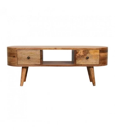 Artisan Furniture Solid Wood Mini Rounded Entertainment Unit, 2 Drawers, Beige