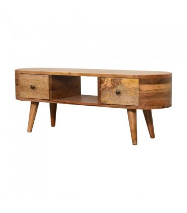 Artisan Furniture Solid Wood Mini Rounded Entertainment Unit, 2 Drawers, Beige