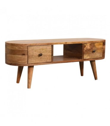 Artisan Furniture Solid Wood Mini Rounded Entertainment Unit, 2 Drawers, Beige