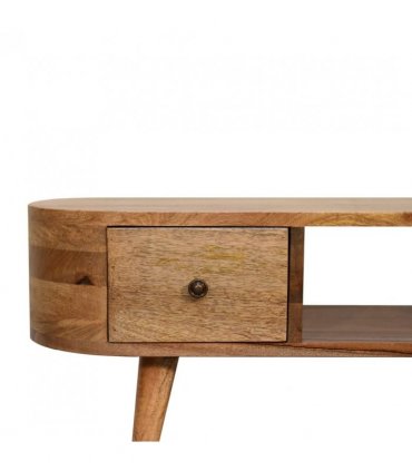 Artisan Furniture Solid Wood Mini Rounded Entertainment Unit, 2 Drawers, Beige
