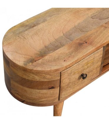 Artisan Furniture Solid Wood Mini Rounded Entertainment Unit, 2 Drawers, Beige