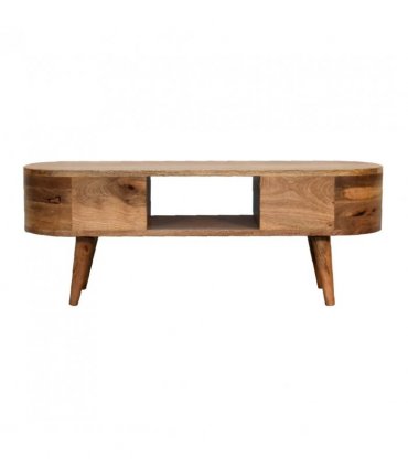 Artisan Furniture Solid Wood Mini Rounded Entertainment Unit, 2 Drawers, Beige