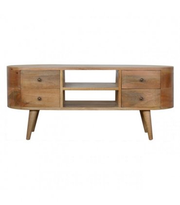 Artisan Furniture Solid Wood Rounded Entertainment Unit, Beige, 4Drawers