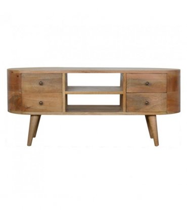Artisan Furniture Solid Wood Rounded Entertainment Unit, Beige, 4Drawers