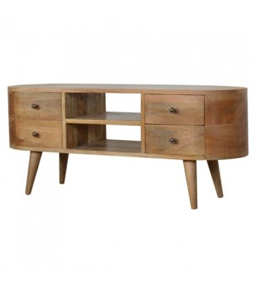 Artisan Furniture Solid Wood Rounded Entertainment Unit, Beige, 4Drawers