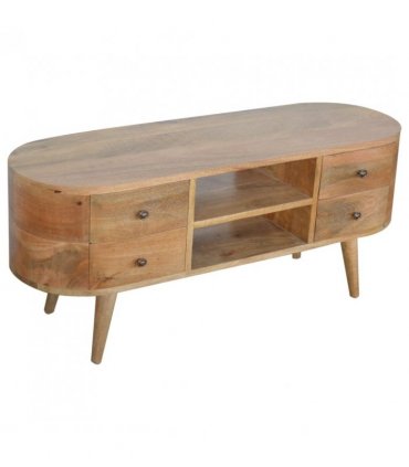 Artisan Furniture Solid Wood Rounded Entertainment Unit, Beige, 4Drawers