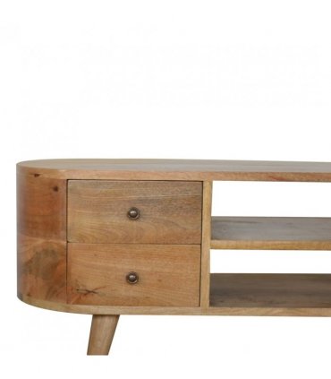Artisan Furniture Solid Wood Rounded Entertainment Unit, Beige, 4Drawers