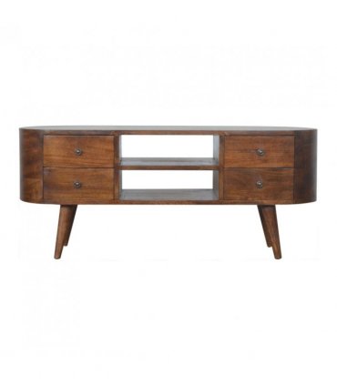 Artisan Furniture Solid Wood Chestnut Rounded Entertainment Unit, 4 Drawers, 2 Open Slots