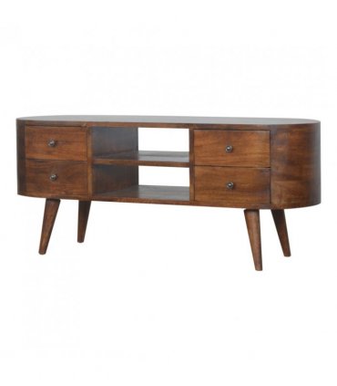 Artisan Furniture Solid Wood Chestnut Rounded Entertainment Unit, 4 Drawers, 2 Open Slots