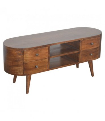 Artisan Furniture Solid Wood Chestnut Rounded Entertainment Unit, 4 Drawers, 2 Open Slots