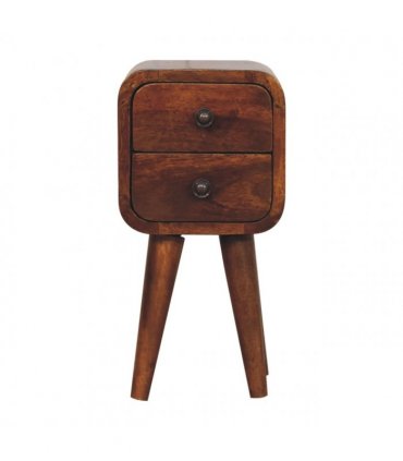 Artisan Furniture Solid Wood Extra Mini Curved Chestnut Bedside, Dark Brown, 2 Drawers