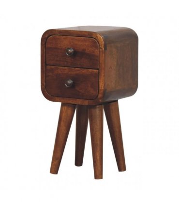 Artisan Furniture Solid Wood Extra Mini Curved Chestnut Bedside, Dark Brown, 2 Drawers