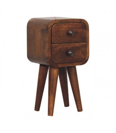 Artisan Furniture Solid Wood Extra Mini Curved Chestnut Bedside, Dark Brown, 2 Drawers