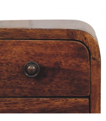 Artisan Furniture Solid Wood Extra Mini Curved Chestnut Bedside, Dark Brown, 2 Drawers