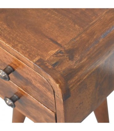 Artisan Furniture Solid Wood Extra Mini Curved Chestnut Bedside, Dark Brown, 2 Drawers