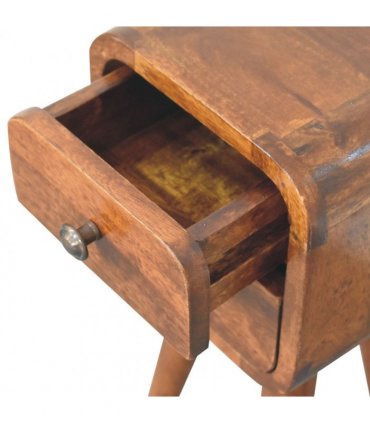 Artisan Furniture Solid Wood Extra Mini Curved Chestnut Bedside, Dark Brown, 2 Drawers