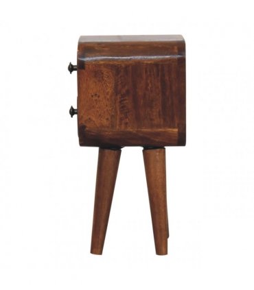 Artisan Furniture Solid Wood Extra Mini Curved Chestnut Bedside, Dark Brown, 2 Drawers