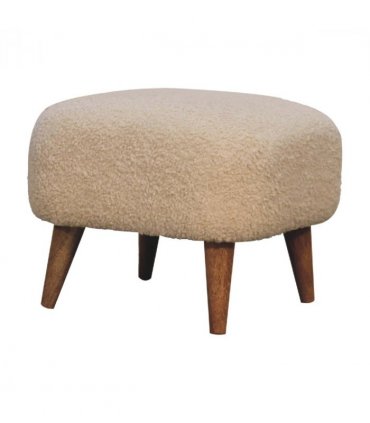 Artisan Furniture Solid Wood Boucle Cream Square Footstool, Upholstered, Brown & Cream