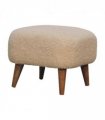 Artisan Furniture Solid Wood Boucle Cream Square Footstool, Upholstered, Brown & Cream