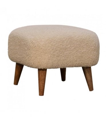 Artisan Furniture Solid Wood Boucle Cream Square Footstool, Upholstered, Brown & Cream